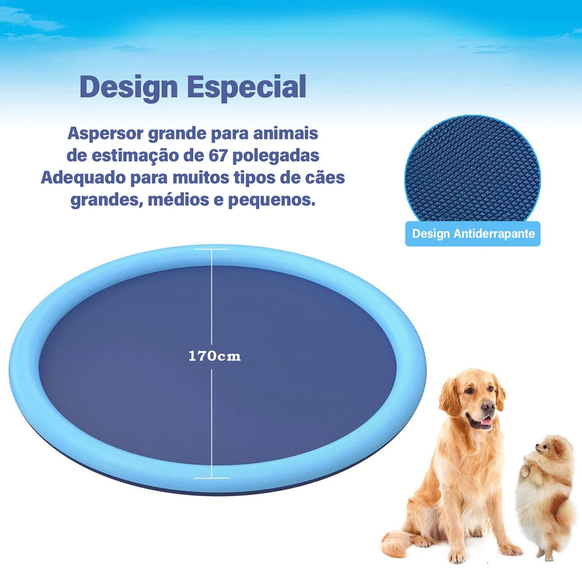 Piscina antiderrapante para cães e crianças - 170cm